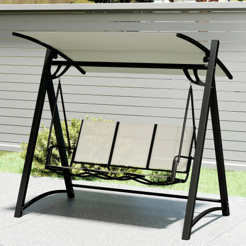 Outsunny Columpio De Jardín De 3 Plazas Con Techo Ajustable Asiento Transpirable