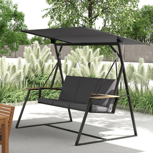 Outsunny Columpio De Jardín Exterior De 3 Plazas Con Techo Ajustable 2 Bandejas