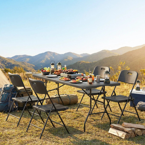 Outsunny Conjunto De Camping Plegable Con Mesa Y 4 Sillas Negro