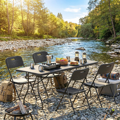 Outsunny Conjunto De Camping Plegable Con Mesa Y 4 Sillas Negro