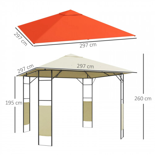 Outsunny Conjunto De Cenador De Jardín 3x3x2,6 M Y Techo De Repuesto 3x3 M
