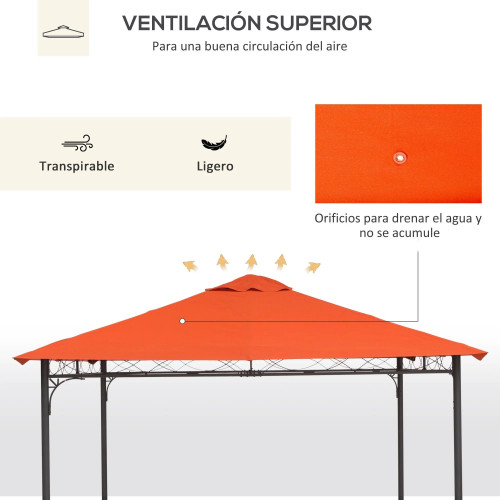 Outsunny Conjunto De Cenador De Jardín 3x3x2,6 M Y Techo De Repuesto 3x3 M