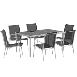 Outsunny Conjunto De Comedor De Exterior Con 1 Mesa 6 Sillas Apilables Negro