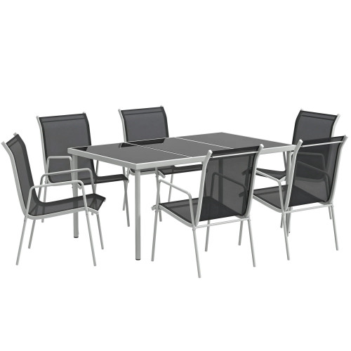 Outsunny Conjunto De Comedor De Exterior Con 1 Mesa 6 Sillas Apilables Negro