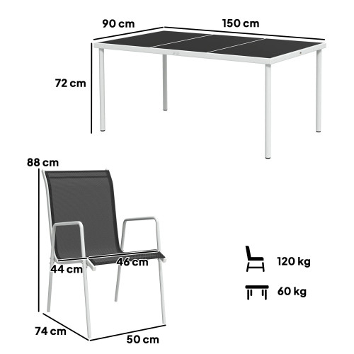 Outsunny Conjunto De Comedor De Exterior Con 1 Mesa 6 Sillas Apilables Negro