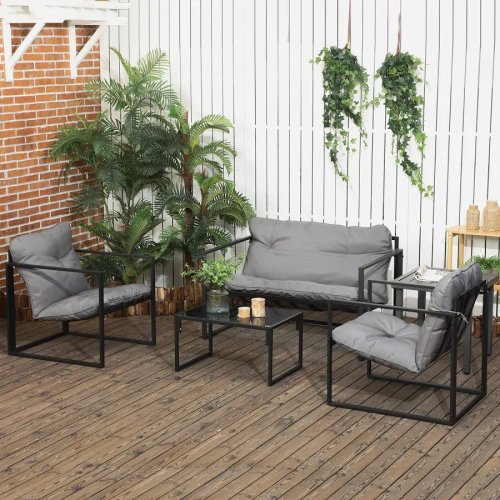 Outsunny Conjunto de Jardín 4 Personas con Sofá