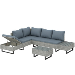 Outsunny Conjunto De Jardín De Ratán De 3 Piezas Respaldo Ajustable Gris