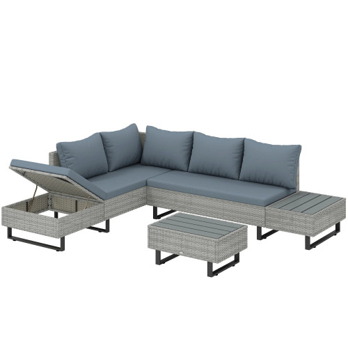 Outsunny Conjunto De Jardín De Ratán De 3 Piezas Respaldo Ajustable Gris