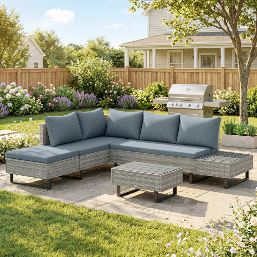 Outsunny Conjunto De Jardín De Ratán De 3 Piezas Respaldo Ajustable Gris