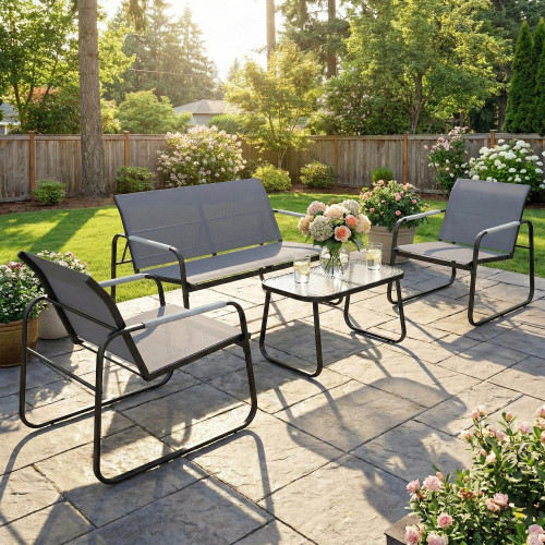 Outsunny Conjunto De Jardín Exterior Con 1 Sofá 2 Sillones Y Mesa Gris