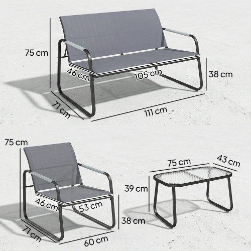 Outsunny Conjunto De Jardín Exterior Con 1 Sofá 2 Sillones Y Mesa Gris