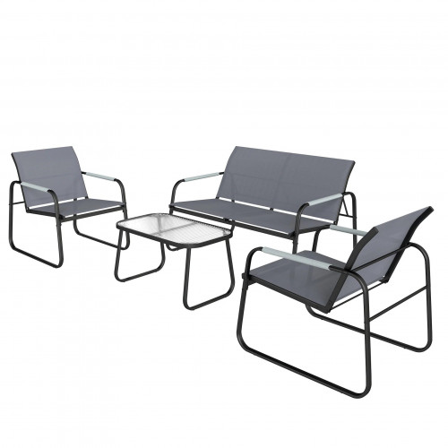 Outsunny Conjunto De Jardín Exterior Con 1 Sofá 2 Sillones Y Mesa Gris