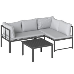 Outsunny Conjunto De Jardín Exterior De 3 Piezas En Forma De L Con Cojines Gris