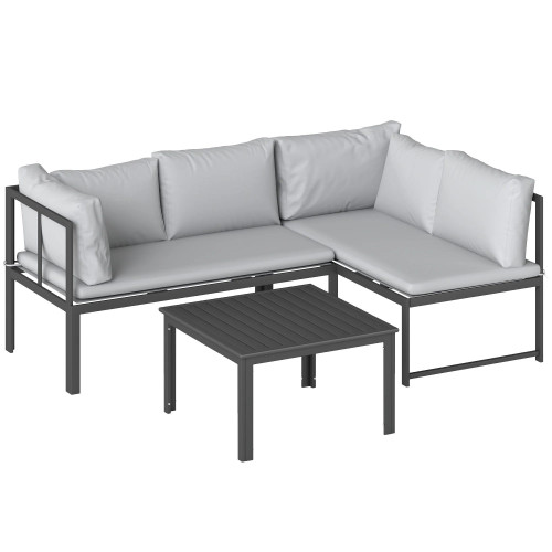 Outsunny Conjunto De Jardín Exterior De 3 Piezas En Forma De L Con Cojines Gris