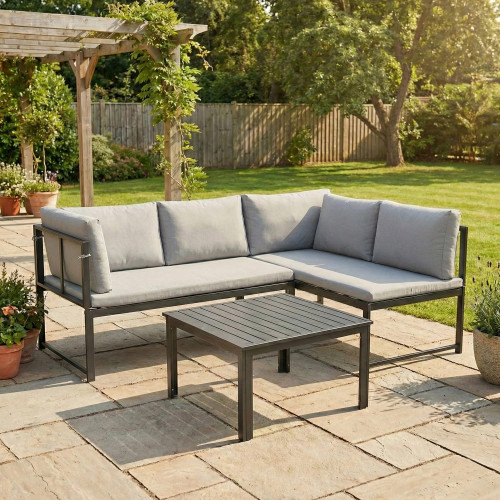 Outsunny Conjunto De Jardín Exterior De 3 Piezas En Forma De L Con Cojines Gris