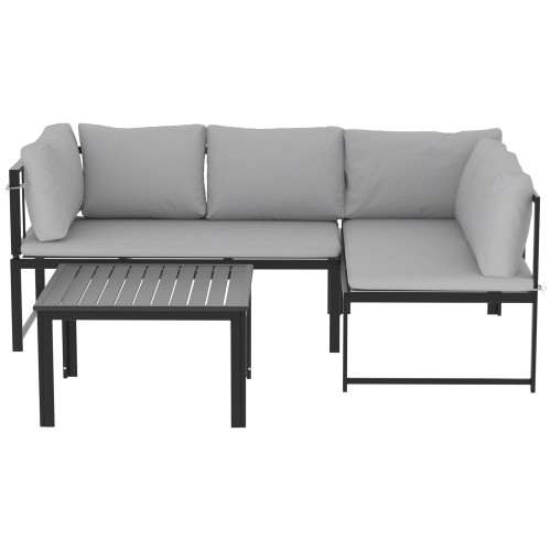 Outsunny Conjunto De Jardín Exterior De 3 Piezas En Forma De L Con Cojines Gris