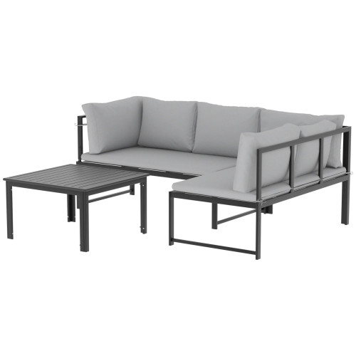 Outsunny Conjunto De Jardín Exterior De 3 Piezas En Forma De L Con Cojines Gris