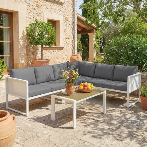 Outsunny Conjunto De Jardín Exterior De 4 Piezas En Forma De L Con Cojines Gris