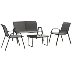 Outsunny Conjunto De Jardín Exterior De 4 Piezas Negro