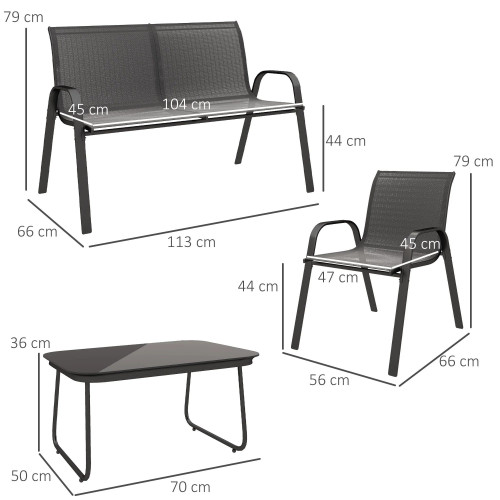 Outsunny Conjunto De Jardín Exterior De 4 Piezas Negro