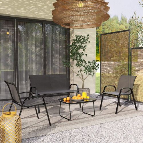 Outsunny Conjunto De Jardín Exterior De 4 Piezas Negro