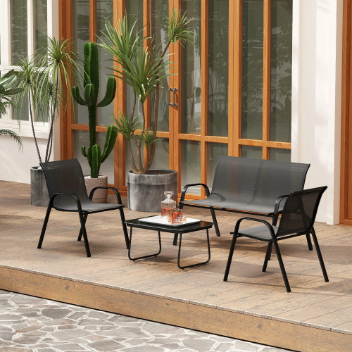 Outsunny Conjunto De Jardín Exterior De 4 Piezas Negro