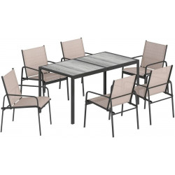 Outsunny Conjunto de Mesa y Sillas Jardín de 7 Piezas con Sillas Transpirables