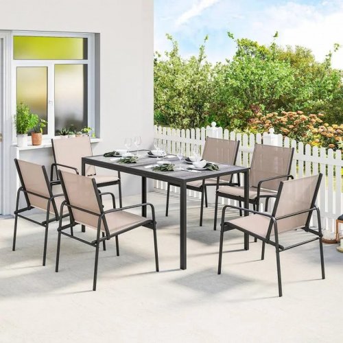 Outsunny Conjunto de Mesa y Sillas Jardín de 7 Piezas con Sillas Transpirables