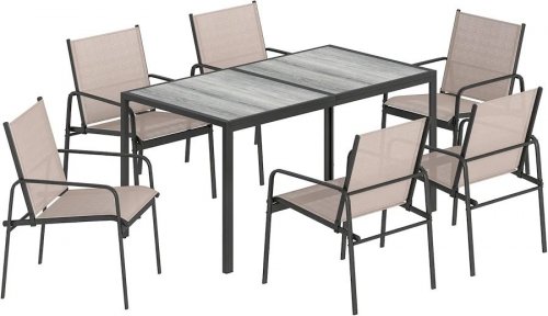 Outsunny Conjunto de Mesa y Sillas Jardín de 7 Piezas con Sillas Transpirables