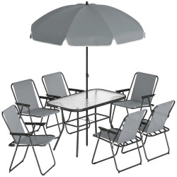 Outsunny Conjunto De Mesa Y Sillas Jardín De 8 Piezas Gris