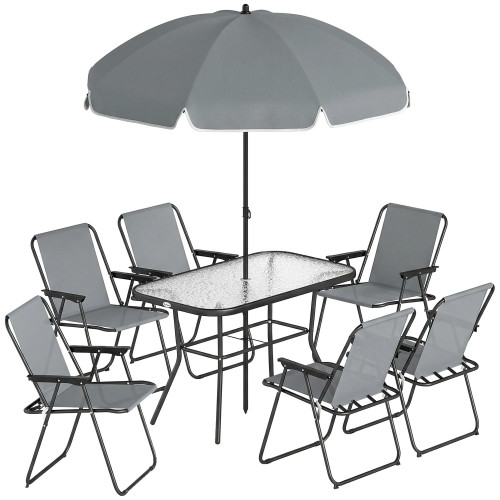 Outsunny Conjunto De Mesa Y Sillas Jardín De 8 Piezas Gris
