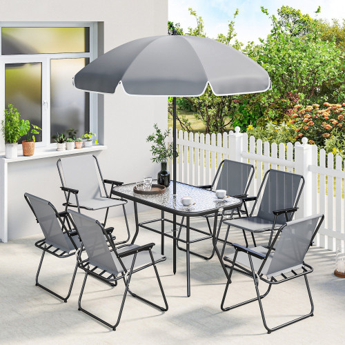 Outsunny Conjunto De Mesa Y Sillas Jardín De 8 Piezas Gris