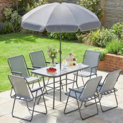 Outsunny Conjunto De Mesa Y Sillas Jardín De 8 Piezas Gris