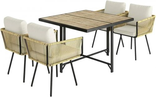Outsunny Conjunto de Mesa y Sillas jardín de Ratán de 5 Piezas