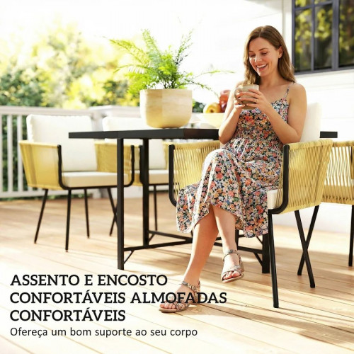 Outsunny Conjunto de Mesa y Sillas jardín de Ratán de 5 Piezas