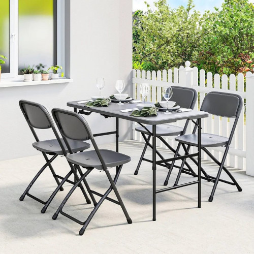 Outsunny Conjunto de Mesa y Sillas Jardín Plegable 5 Piezas con Mesa Ajustable