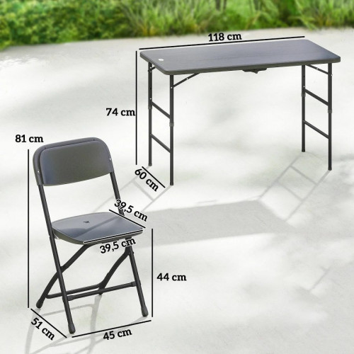 Outsunny Conjunto de Mesa y Sillas Jardín Plegable 5 Piezas con Mesa Ajustable
