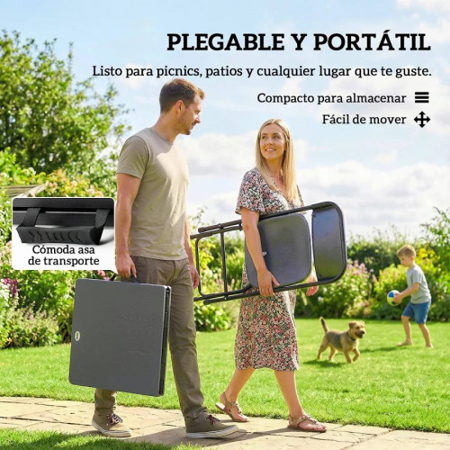 Outsunny Conjunto de Mesa y Sillas Jardín Plegable 5 Piezas con Mesa Ajustable