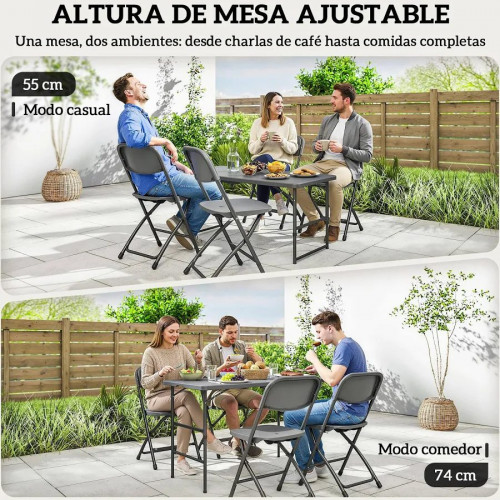 Outsunny Conjunto de Mesa y Sillas Jardín Plegable 5 Piezas con Mesa Ajustable