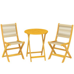 Outsunny Conjunto De Muebles De Jardín Con 2 Sillas Plegables Y Mesa Natural