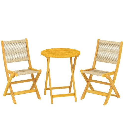 Outsunny Conjunto De Muebles De Jardín Con 2 Sillas Plegables Y Mesa Natural
