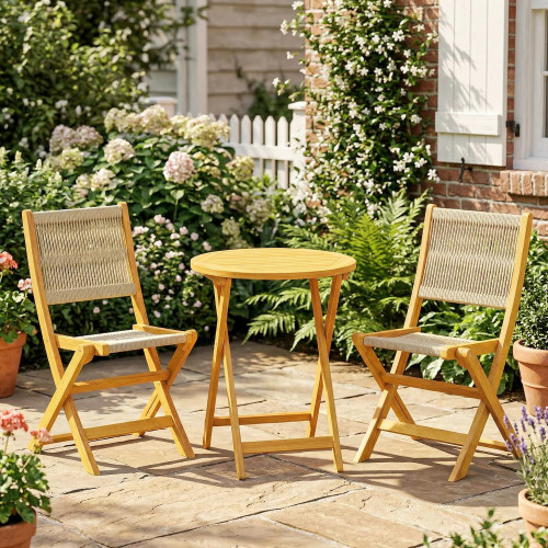 Outsunny Conjunto De Muebles De Jardín Con 2 Sillas Plegables Y Mesa Natural