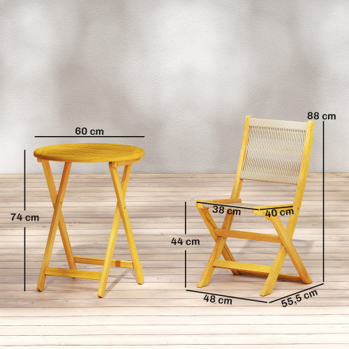Outsunny Conjunto De Muebles De Jardín Con 2 Sillas Plegables Y Mesa Natural