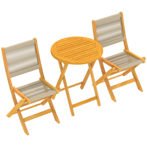 Outsunny Conjunto De Muebles De Jardín Con 2 Sillas Plegables Y Mesa Natural