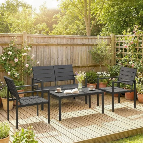 Outsunny Conjunto de Muebles de jardín para 4 Personas Negro