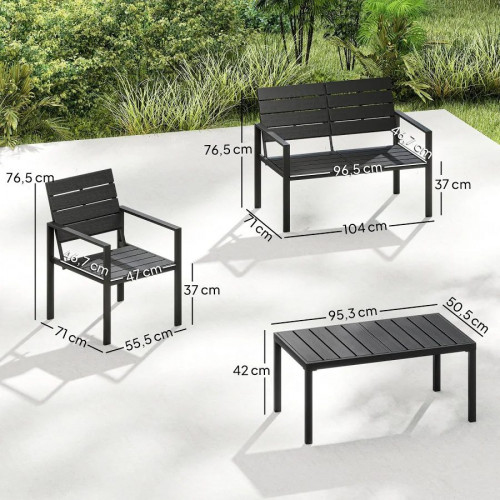 Outsunny Conjunto de Muebles de jardín para 4 Personas Negro