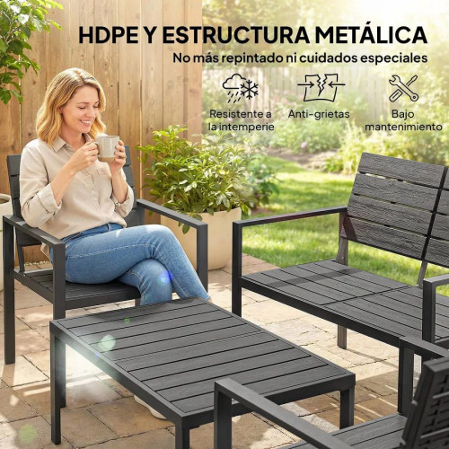 Outsunny Conjunto de Muebles de jardín para 4 Personas Negro