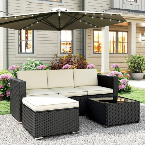 Outsunny Conjunto de Muebles de Ratán de Jardín Sofá de 3 Plazas