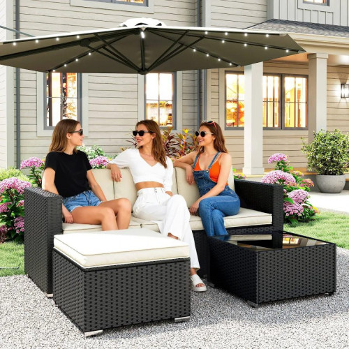 Outsunny Conjunto de Muebles de Ratán de Jardín Sofá de 3 Plazas