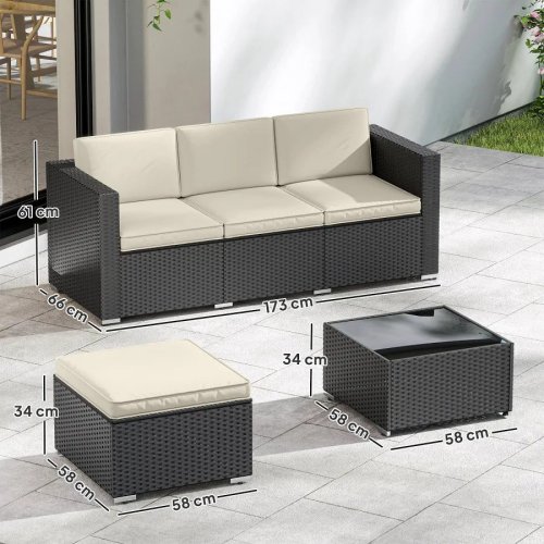 Outsunny Conjunto de Muebles de Ratán de Jardín Sofá de 3 Plazas